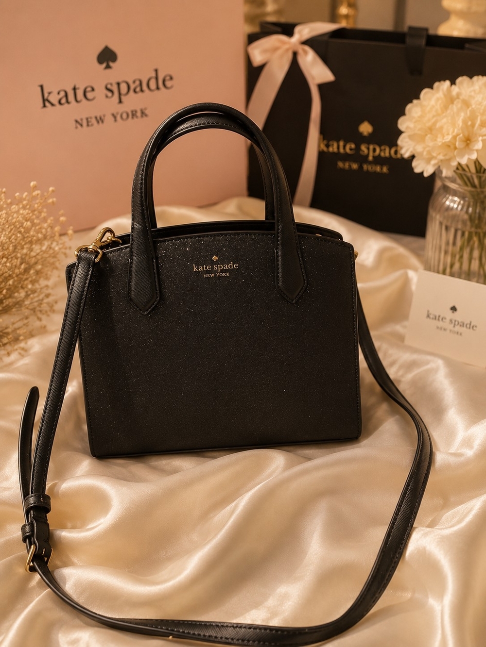kate spade New York Black Glitter Small Top-Handle Crossbody Bag